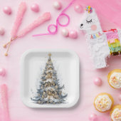 Eleganter Weihnachtsbaum Gold Ornamente Schnee Pappteller (Party)