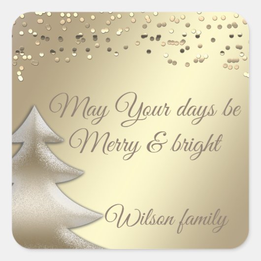 Eleganter Weihnachtsbaum Goldkonfetti Quadratischer Aufkleber (Vorderseite)