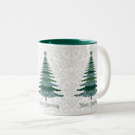 Eleganter Weihnachtsbaum Green White Zweifarbige Tasse (VorderseiteRechts)
