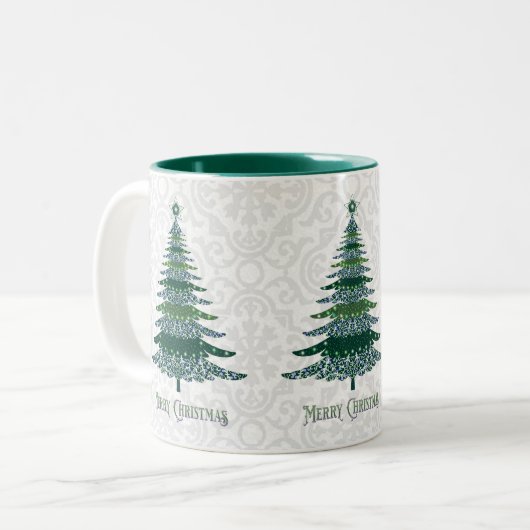 Eleganter Weihnachtsbaum Green White Zweifarbige Tasse (Vorderseite Links)