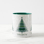 Eleganter Weihnachtsbaum Green White Zweifarbige Tasse (Mittel)