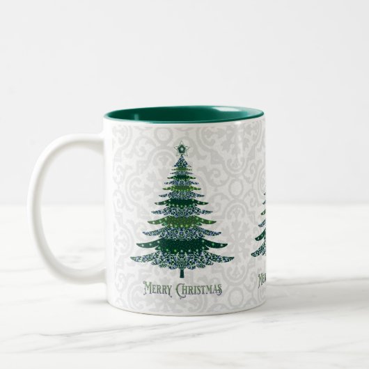 Eleganter Weihnachtsbaum Green White Zweifarbige Tasse (Links)