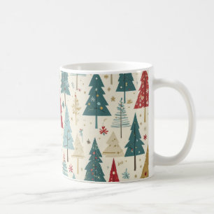 Eleganter Weihnachtsbaum Grün Blau Rot Gold Muster Kaffeetasse