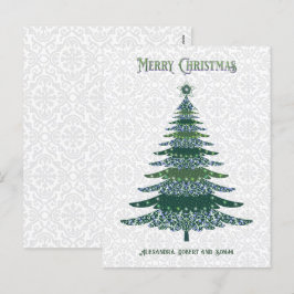 Eleganter Weihnachtsbaum Grün Weiß Personalisiert Feiertagspostkarte