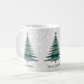 Eleganter Weihnachtsbaum Grün Weiß Personalisiert Kaffeetasse (Vorderseite Links)