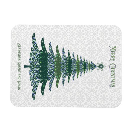 Eleganter Weihnachtsbaum Grün Weiß Personalisiert Magnet (Horizontal)