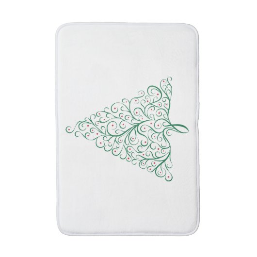 Eleganter Weihnachtsbaum in Rot und Grün Badematte (Vorderseite Vertikal)