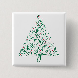 Eleganter Weihnachtsbaum in Rot und Grün Button