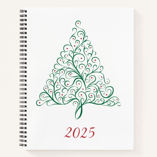 Eleganter Weihnachtsbaum in Rot und Grün Notizblock (Vorderseite)