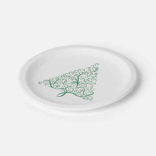 Eleganter Weihnachtsbaum in Rot und Grün Pappteller (Schrägansicht)