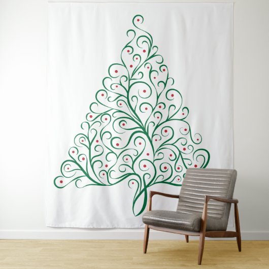 Eleganter Weihnachtsbaum in Rot und Grün Wandteppich (Beispiel)