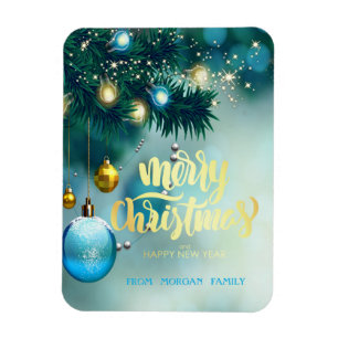 Eleganter Weihnachtsbaum, Kugeln, Sterne Feiertag Magnet