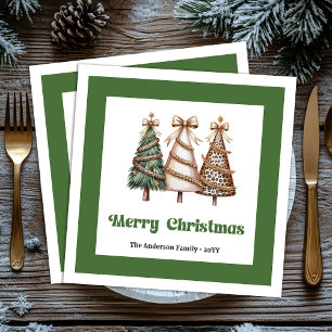 Eleganter Weihnachtsbaum-Leoparden-Druck-Tischdeck Serviette