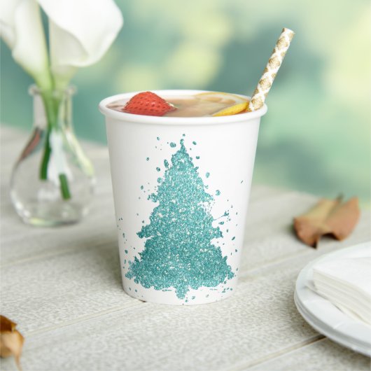 Eleganter Weihnachtsbaum | Luxe Aqua Mint Spritzer Pappbecher (In Situ)
