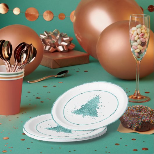 Eleganter Weihnachtsbaum | Luxe Aqua Mint Spritzer Pappteller (Multi)