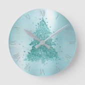 Eleganter Weihnachtsbaum | Luxe Aqua Mint Spritzer Runde Wanduhr (Vorderseite)