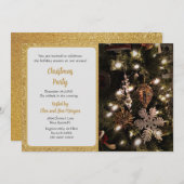 Eleganter Weihnachtsbaum mit Gold Glitzer Party Einladung (Vorne/Hinten)