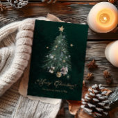 Eleganter Weihnachtsbaum mit goldener Schrift Feiertagskarte