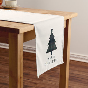 Eleganter Weihnachtsbaum mit Navyblau und Grün kar Kurzer Tischläufer
