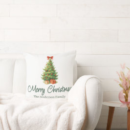 Eleganter Weihnachtsbaum mit Red Bow & Presents - Kissen