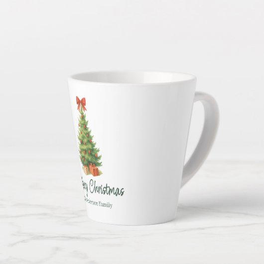 Eleganter Weihnachtsbaum mit Red Bow & Presents - Milchtasse (Rechte Ecke)
