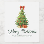 Eleganter Weihnachtsbaum mit Red Bow & Presents - Weinetikett (Einzelnes Label)