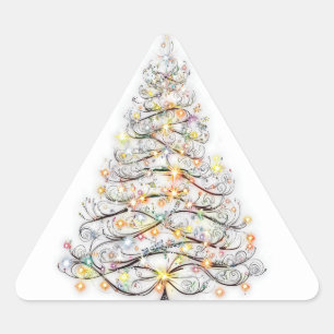 eleganter Weihnachtsbaum mit strahlenden Lichtern Dreieckiger Aufkleber
