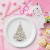 eleganter Weihnachtsbaum mit strahlenden Lichtern Pappteller (Party)
