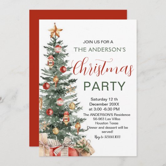 Eleganter Weihnachtsbaum Modernes Party Einladung (Vorne/Hinten)