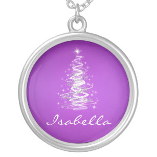 Eleganter Weihnachtsbaum-Namen-Lavendel lila Versilberte Kette