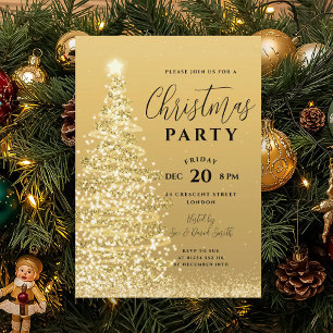 Eleganter Weihnachtsbaum Party Goldener Feiertag Einladung