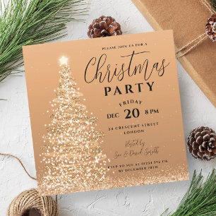 Eleganter Weihnachtsbaum Party Kupfer Urlaub Einladung