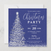 Eleganter Weihnachtsbaum Party Silver Navy Urlaub Einladung (Vorderseite)