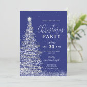 Eleganter Weihnachtsbaum Party Silver Navy Urlaub Einladung (Stehend Vorderseite)