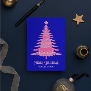 Eleganter Weihnachtsbaum Pink Personalisiert Feiertagskarte