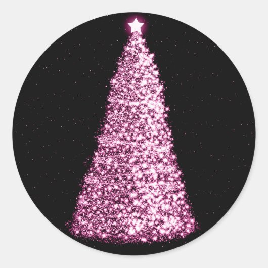 Eleganter Weihnachtsbaum Pink Runder Aufkleber (Vorderseite)