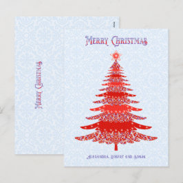 Eleganter Weihnachtsbaum Red Blue Personalisiert Feiertagspostkarte