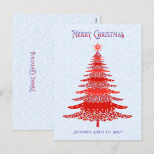 Eleganter Weihnachtsbaum Red Blue Personalisiert Feiertagspostkarte