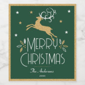 Eleganter Weihnachtsbaum Rentierfest Grün Weinetikett (Einzelnes Label)