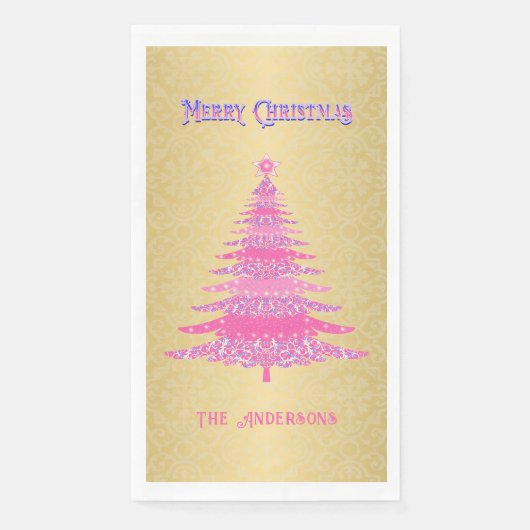Eleganter Weihnachtsbaum Rosa Goldene Ornamente Serviette (Vorderseite)