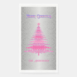 Eleganter Weihnachtsbaum Rosa Silbername Ornamente Serviette