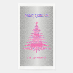 Eleganter Weihnachtsbaum Rosa Silbername Ornamente Serviette