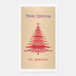 Eleganter Weihnachtsbaum Roter Gold Name Ornamente Serviette