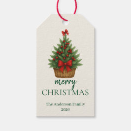 Eleganter Weihnachtsbaum – Rotes Band Geschenkanhänger
