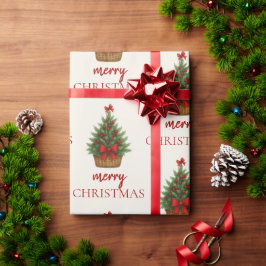 Eleganter Weihnachtsbaum – Rotes Band Geschenkpapier