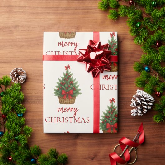 Eleganter Weihnachtsbaum – Rotes Band Geschenkpapier (Feiertagsgeschenk)