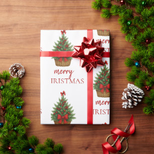 Eleganter Weihnachtsbaum – Rotes Band Geschenkpapier