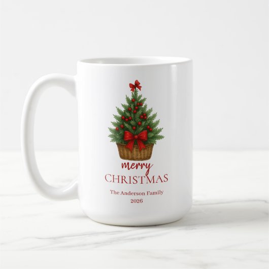 Eleganter Weihnachtsbaum – Rotes Band Kaffeetasse (Links)