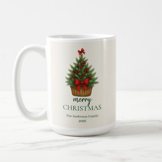 Eleganter Weihnachtsbaum – Rotes Band  Kaffeetasse (Links)