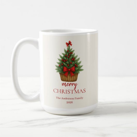 Eleganter Weihnachtsbaum – Rotes Band Kaffeetasse (Links)